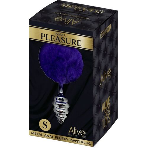 ALIVE - ANAL PLEASURE PLUG ESPIRAL METAL POMPON VIOLETA OSCURO TALLA S