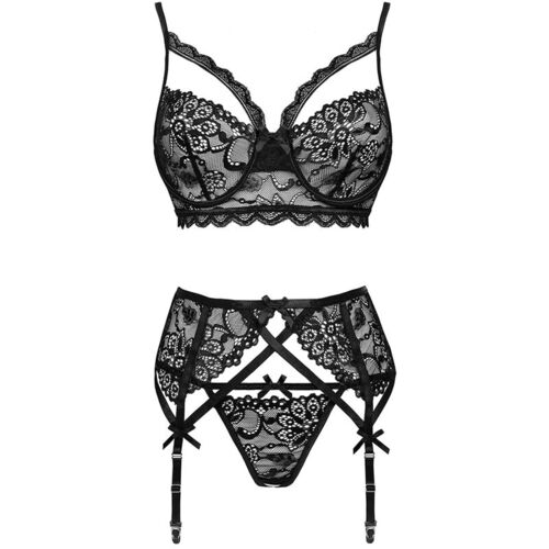 LIVCO CORSETTI FASHION - MORIDAM LC 90552 SUJETADOR + LIGUERO + PANTY NEGRO L/XL