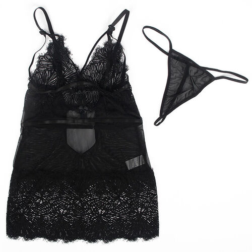 SUBBLIME - BABYDOLL CON TIRANTES AJUSTABLES DE ENCAJE NEGRO S/M