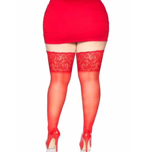 LEG AVENUE - MEDIAS ROJAS AUTOADHESIVAS CON ENCAJE ANCHO PLUS SIZE