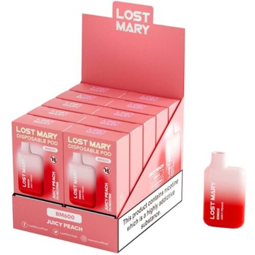 LOST MARY - (PACK PROFESIONAL EXPOSITOR - 10 UNIDADES) BM600 VAPER NICOTINA 2% DESECHABLE SABOR MELOCOTÓN