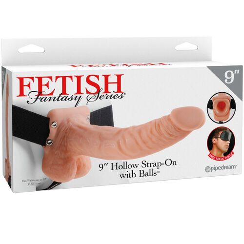 FETISH FANTASY SERIES 9" HOLLOW STRAP-ON WITH BALLS 22.9CM NATURAL