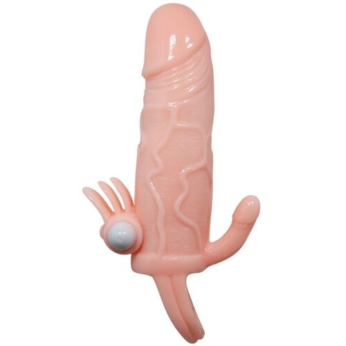 BRAVE MAN FUNDA PENE ANAL Y CLITORIS VIBRADOR 16.5 CM NATURAL