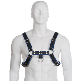 LEATHER BODY - ARNÊS DE COURO AZUL E PRETO PEITO BULLDOG