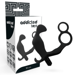 ADDICTED TOYS - PLUG ANAL COM ANEL DE PÊNIS DUPLO E TESTÍCULOS PRETO