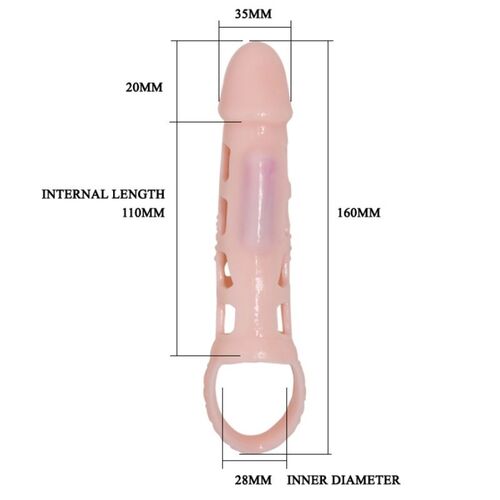 BAILE - FUNDA EXTENSORA PENE CON VIBRACION Y STRAP NATURAL 13.5 CM