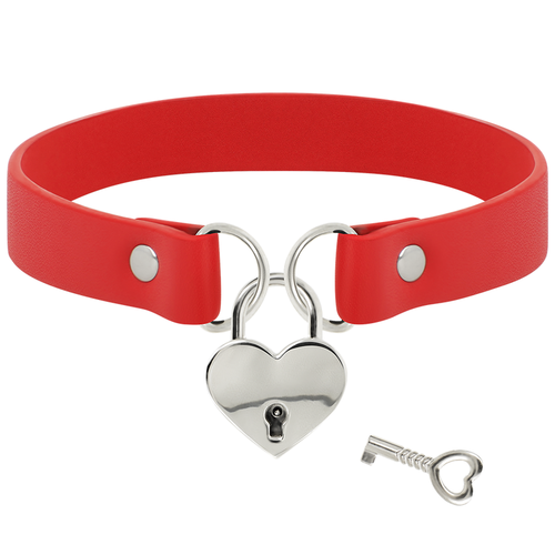 COQUETTE CHIC DESIRE COLLAR CUERO VEGANO ROJO ACCESORIO CORAZN CON LLAVE