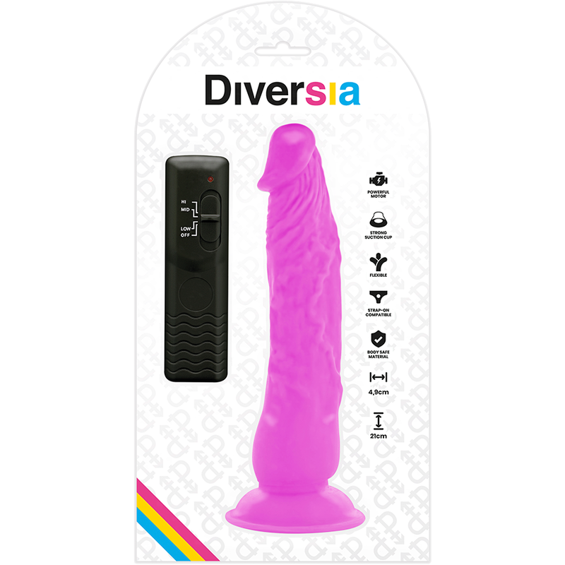 DIVERSIA - DILDO FLEXIBLE CON VIBRACION 21 CM - LILA