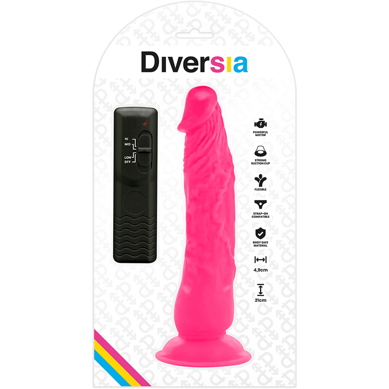 DIVERSIA - DILDO FLEXIBLE CON VIBRACION ROSA 21 CM -O- 4.9 CM