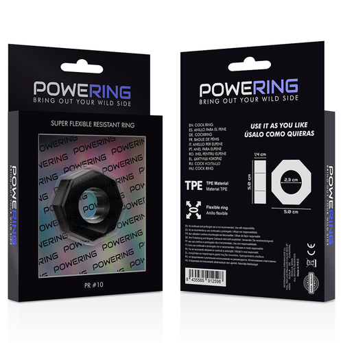 POWERING SUPER FLEXIBLE Y RESISTENTE ANILLO PENE  5CM PR10 NEGRO