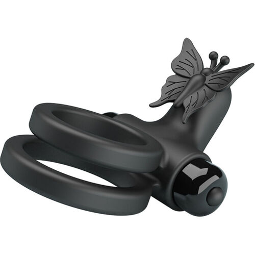 PRETTY LOVE - DOBLE ANILLO VIBRADOR CON ESTIMULADOR NEGRO