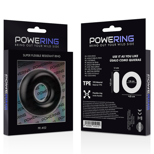 POWERING SUPER FLEXIBLE Y RESISTENTE ANILLO PENE  4.5CM NEGRO