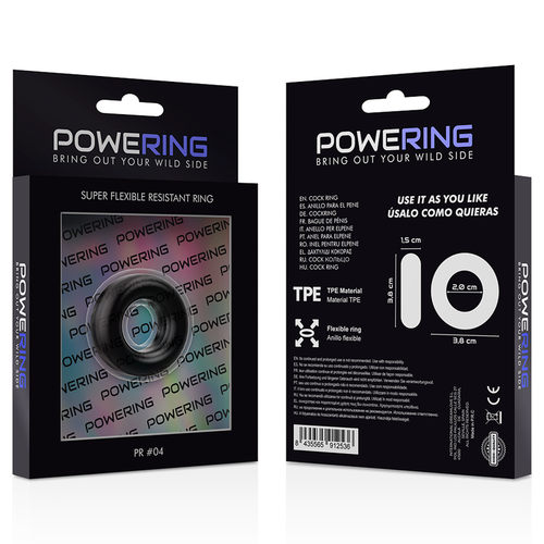 POWERING SUPER FLEXIBLE Y RESISTENTE ANILLO PENE  3.8CM PR04 NEGRO