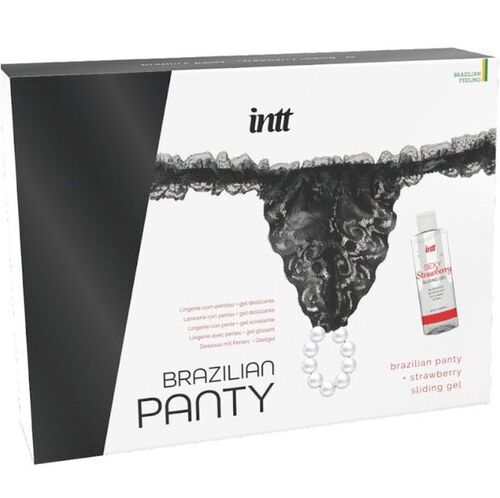 INTT - PANTY BRASILEÑA NEGRA CON PERLAS Y GEL LUBRICANTE 50ML