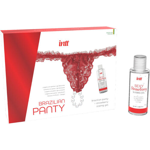 INTT - PANTY BRASILEÑO ROJA CON PERLAS Y GEL LUBRICANTE 50ML