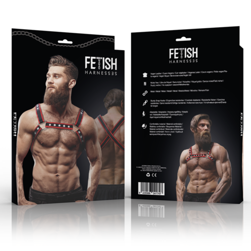 FETISH SUBMISSIVE ATTITUDE - ARNÉS BULLDOG ECOPIEL PECHO HOMBRE NEGRO/ROJO